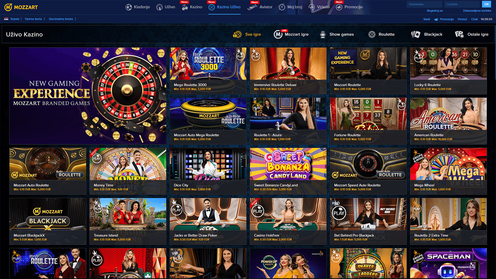Mozzart Casino Pocetna stranica u Srbiji
